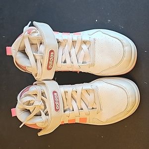 Pink and white high top girls adidas